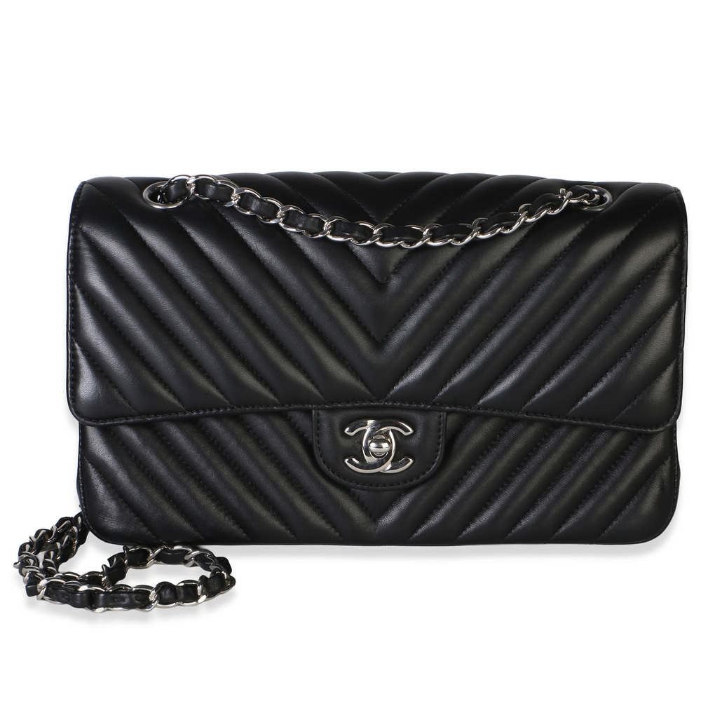 Chanel Black Chevron Lambskin Medium Classic Double Flap Bag